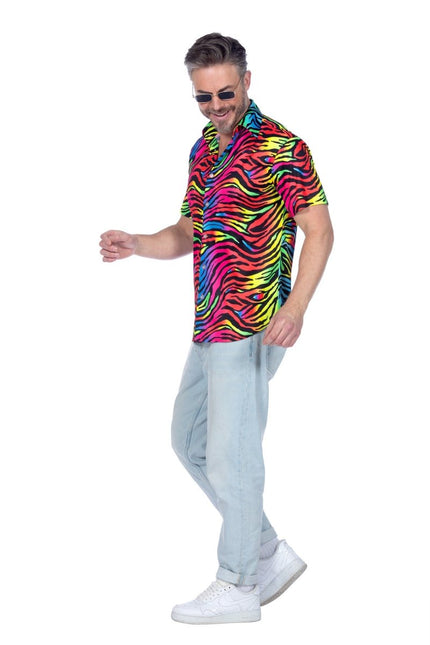 Zebra Blouse Neon Roze Heren van Wilbers & Wilbers koop je bij Partywinkel