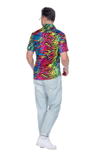 Zebra Blouse Neon Roze Heren van Wilbers & Wilbers koop je bij Partywinkel