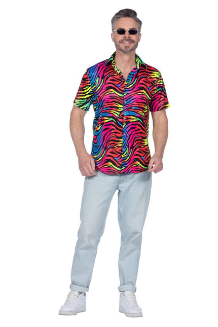 Zebra Blouse Neon Roze Heren van Wilbers & Wilbers koop je bij Partywinkel