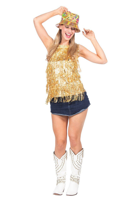 Party Top Goud Dames Franjes Pailletten van Wilbers & Wilbers koop je bij Partywinkel