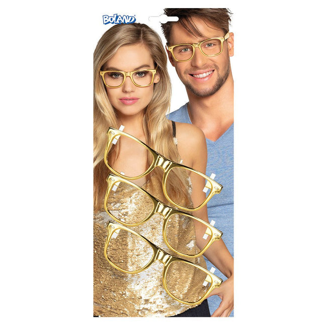Partybrillen Goud Set 3 delig van Boland koop je bij Partywinkel