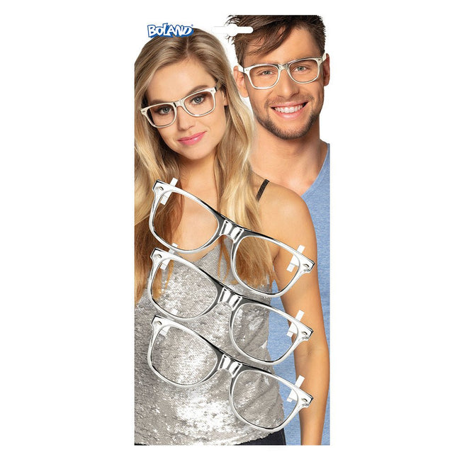 Partybrillen Zilver Set 3 delig van Boland koop je bij Partywinkel