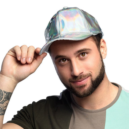 Pet Holografisch Zilver Verstelbaar 26cm van Boland koop je bij Partywinkel