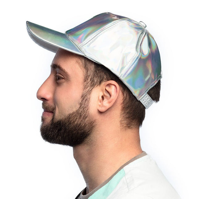 Pet Holografisch Zilver Verstelbaar 26cm van Boland koop je bij Partywinkel