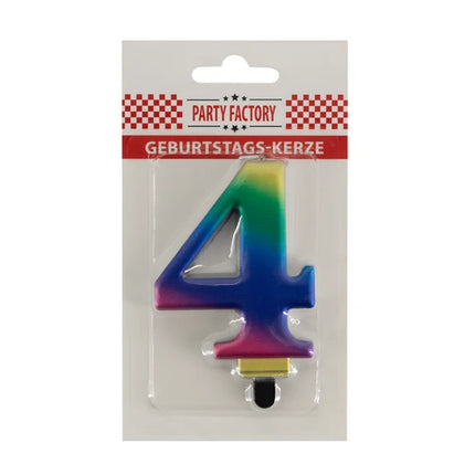4th Birthday Rainbow Candle, 8 cm
