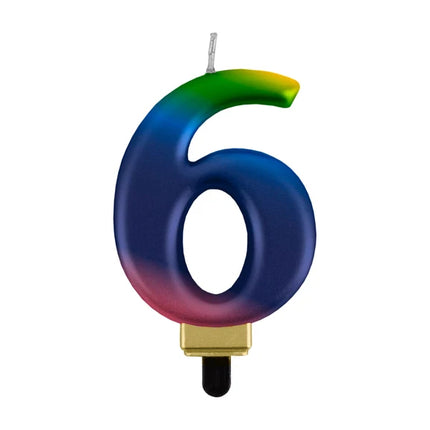 6th Birthday Rainbow Candle, 8 cm