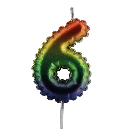 6th Birthday Rainbow Candle, 7 cm