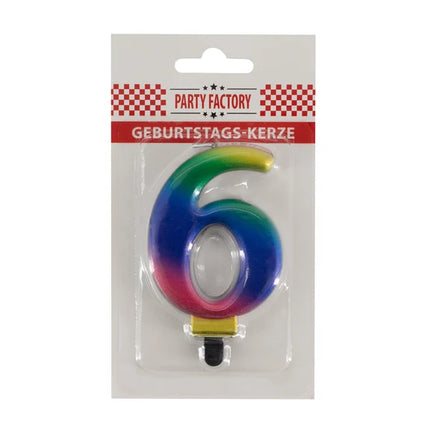 6th Birthday Rainbow Candle, 8 cm