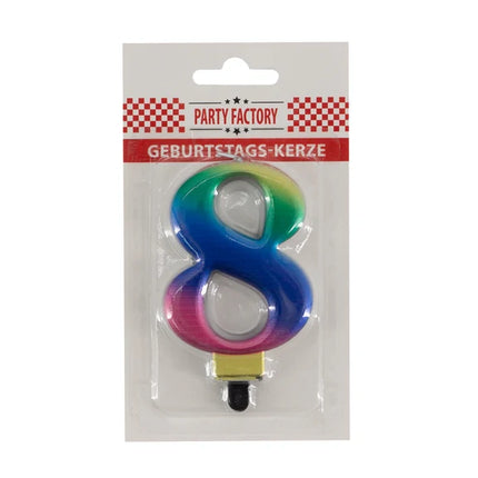 8th Birthday Rainbow Candle, 8 cm