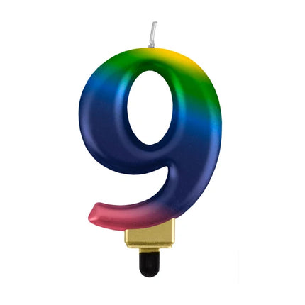 9th Birthday Rainbow Candle, 8 cm