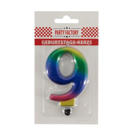 9th Birthday Rainbow Candle, 8 cm