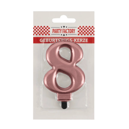 8th Birthday Candle, Pink Metallic