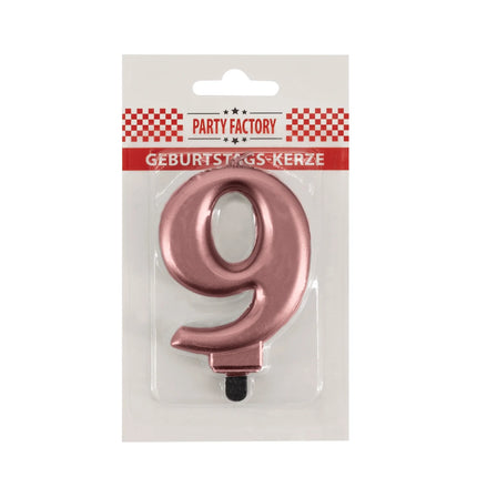 9-Year Birthday Candle, Pink Metallic, 7 cm
