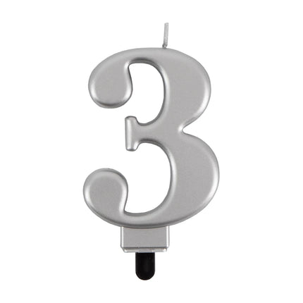 3-Year Candle, Silver Metallic, 7 cm