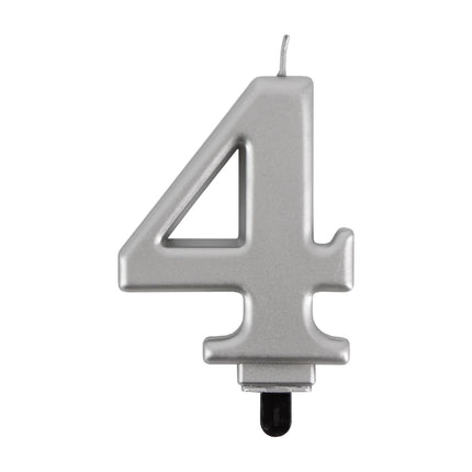4-Year-Old Candle, Silver Metallic, 7 cm