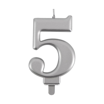 5-Year Candle, Silver Metallic, 7 cm