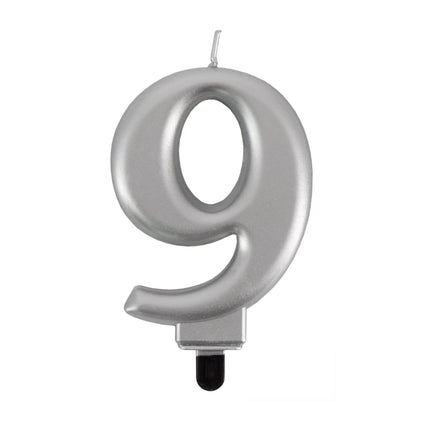 9-Year Candle, Silver Metallic, 7 cm
