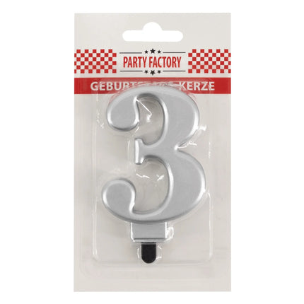 3-Year Candle, Silver Metallic, 7 cm