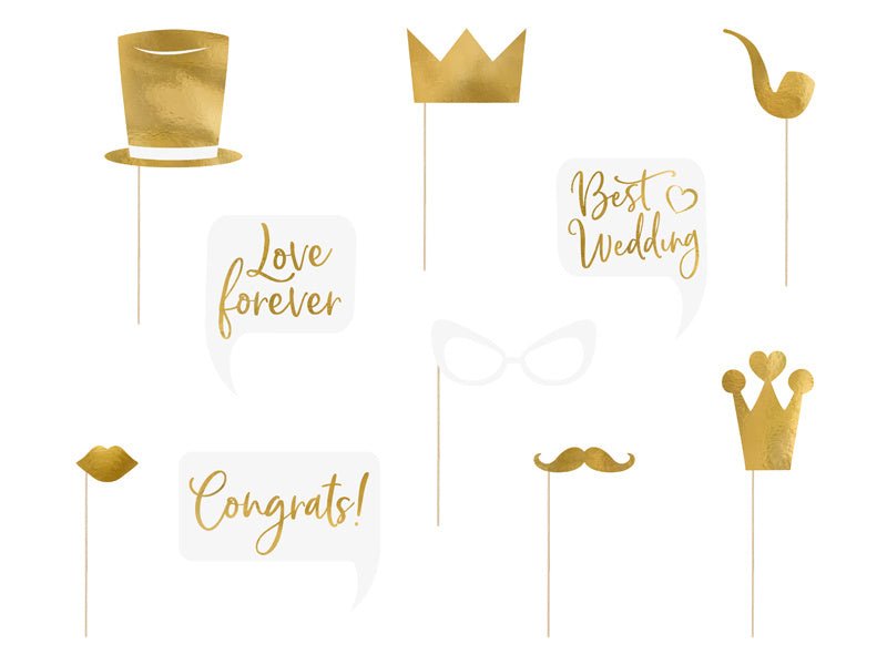 Photobooth Bruiloft Goud 10st van Partydeco koop je bij Partywinkel