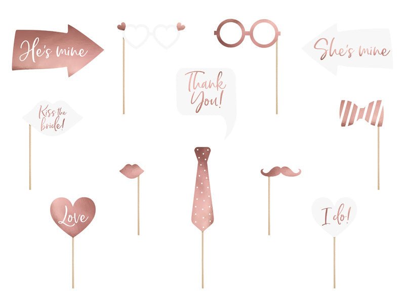 Photobooth Bruiloft Rose Goud 12st van Partydeco koop je bij Partywinkel