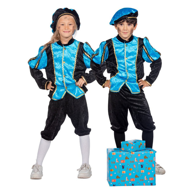 Pietenpak Kind Lichtblauw/Zwart Luxe van Wilbers & Wilbers koop je bij Partywinkel