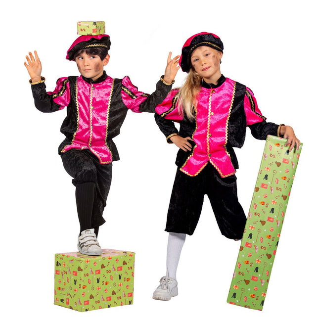 Pietenpak Kind Roze/Zwart Luxe van Wilbers & Wilbers koop je bij Partywinkel