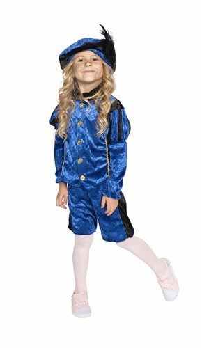 Pietenpak Kind Velours Blauw/Zwart van Haza Witbaard koop je bij Partywinkel