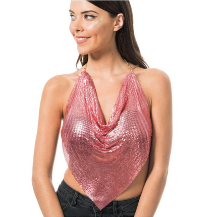 Roze Metallic Haltertop One Size