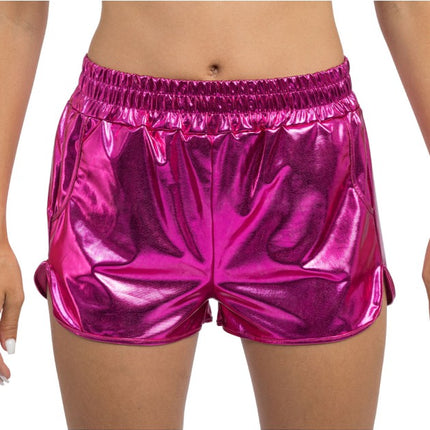Bright Pink Metallic Shorts for Women
