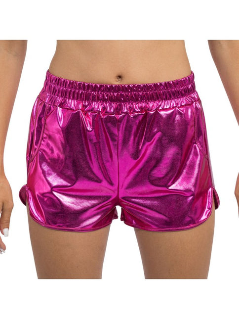 Bright Pink Metallic Shorts for Women