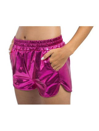 Bright Pink Metallic Shorts for Women