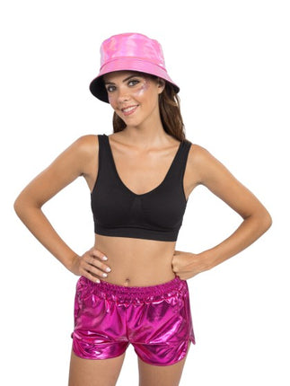 Bright Pink Metallic Shorts for Women