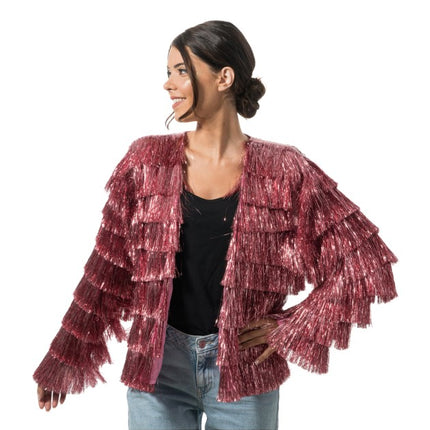 Pink Lametta Jacket with Fringes for Women