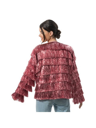 Pink Lametta Jacket with Fringes for Women