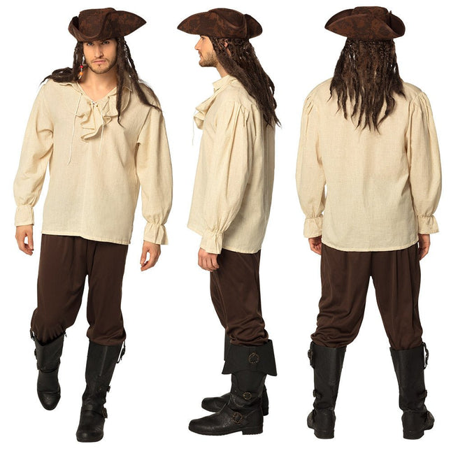 Piraat Blouse Heren Beige van Boland koop je bij Partywinkel