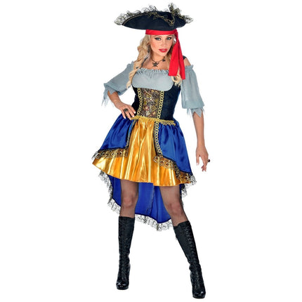 Piraat Jurk Blauw Oranje Dames van Widmann koop je bij Partywinkel