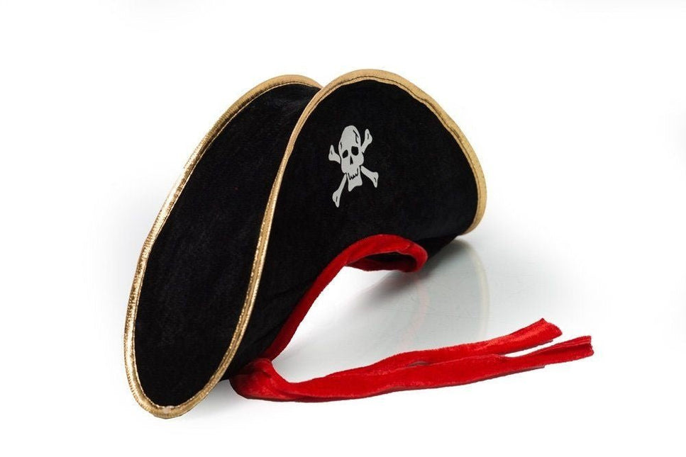 Piratenhoed Zwart Rood van Partychimp koop je bij Partywinkel