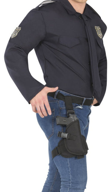 Politie Holster Zwart Met Pistool van Fiestas Guirca koop je bij Partywinkel