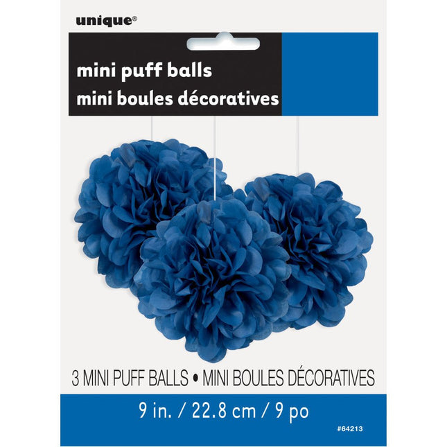 Pompon Blauw 20cm 3st van Unique koop je bij Partywinkel