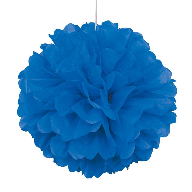 Pompon Blauw 40cm van Unique koop je bij Partywinkel