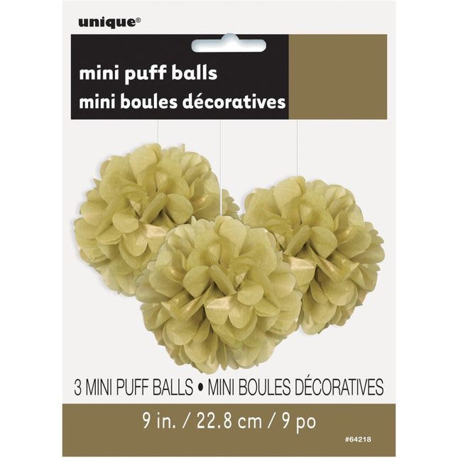 Pompon Goud 20cm 3st van Unique koop je bij Partywinkel