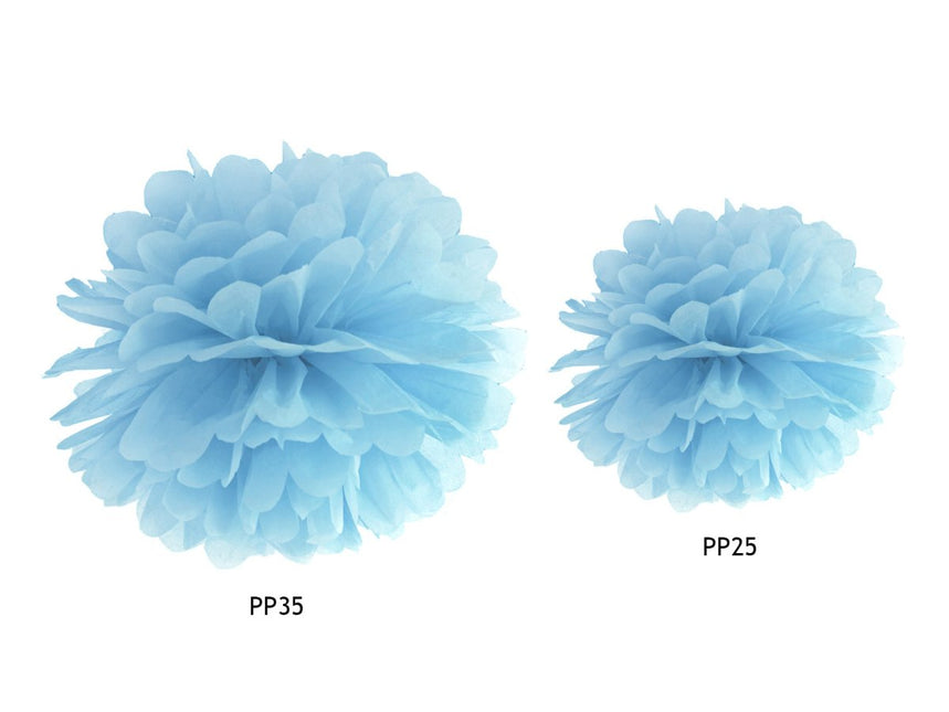 Pompon Lichtblauw 35cm van Partydeco koop je bij Partywinkel