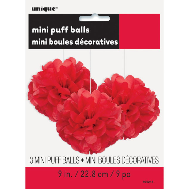 Pompon Rood 20cm 3st van Unique koop je bij Partywinkel