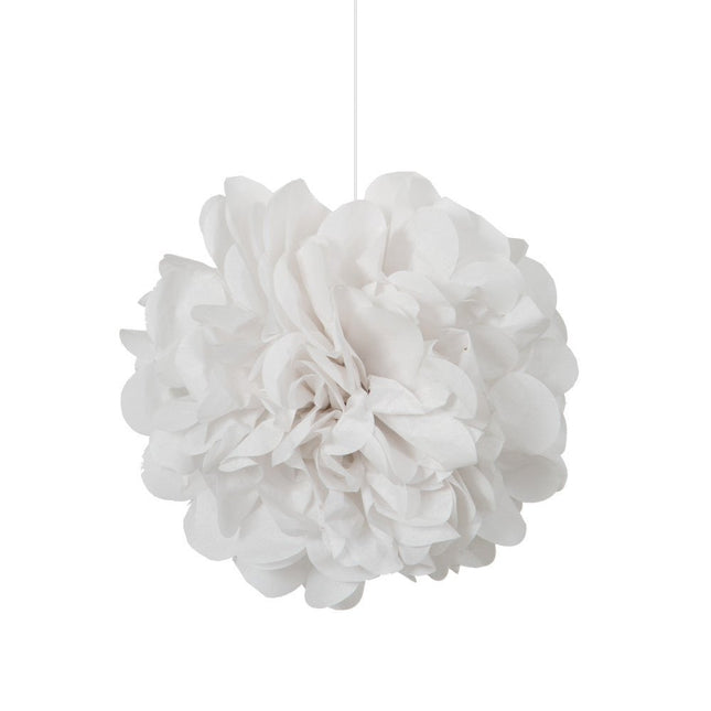 Pompon Wit 20cm 3st van Unique koop je bij Partywinkel