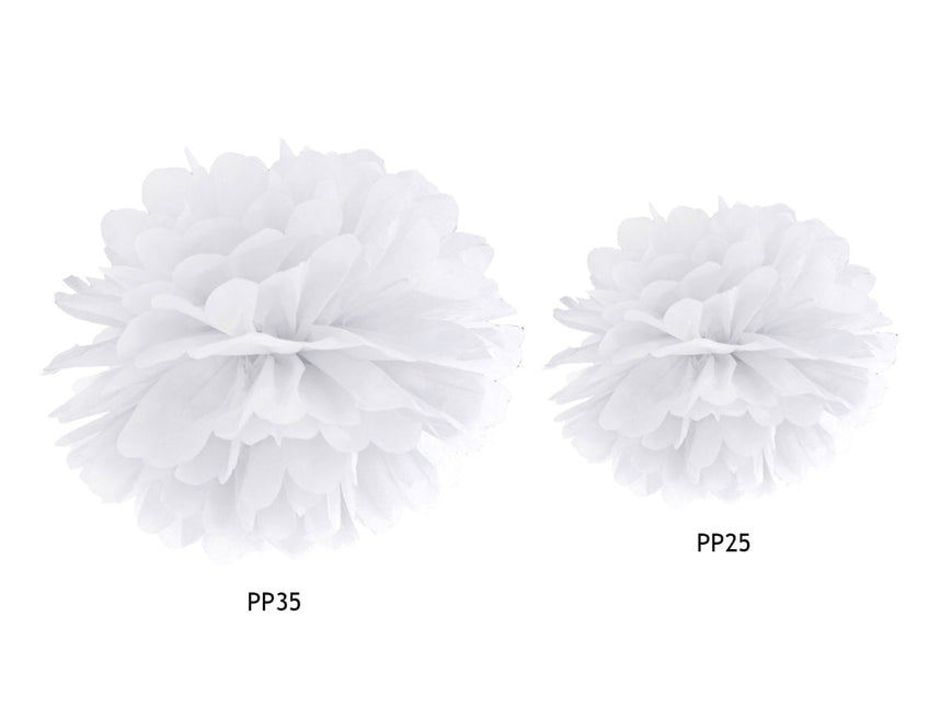 Pompon Wit 25cm van Partydeco koop je bij Partywinkel