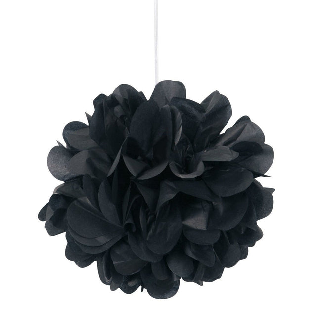 Pompon Zwart 20cm 3st van Unique koop je bij Partywinkel