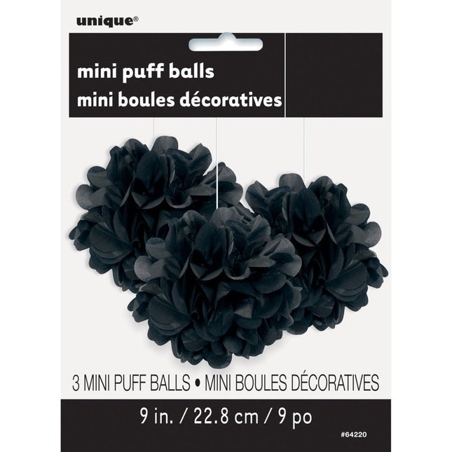 Pompon Zwart 20cm 3st van Unique koop je bij Partywinkel