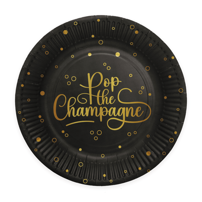 Pop The Champagne Borden Zwart Goud 23cm 8st van WeFiesta koop je bij Partywinkel