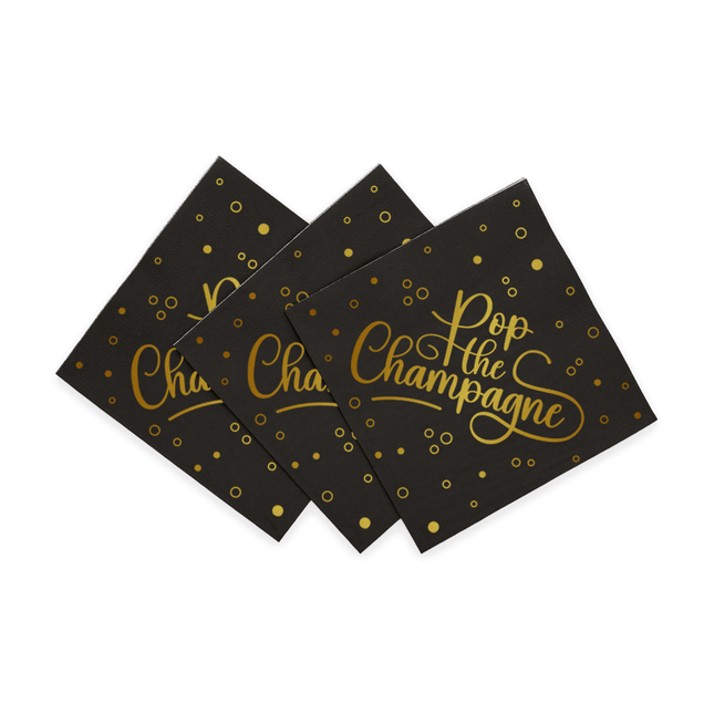 Pop The Champagne Servetten Zwart Goud van WeFiesta koop je bij Partywinkel