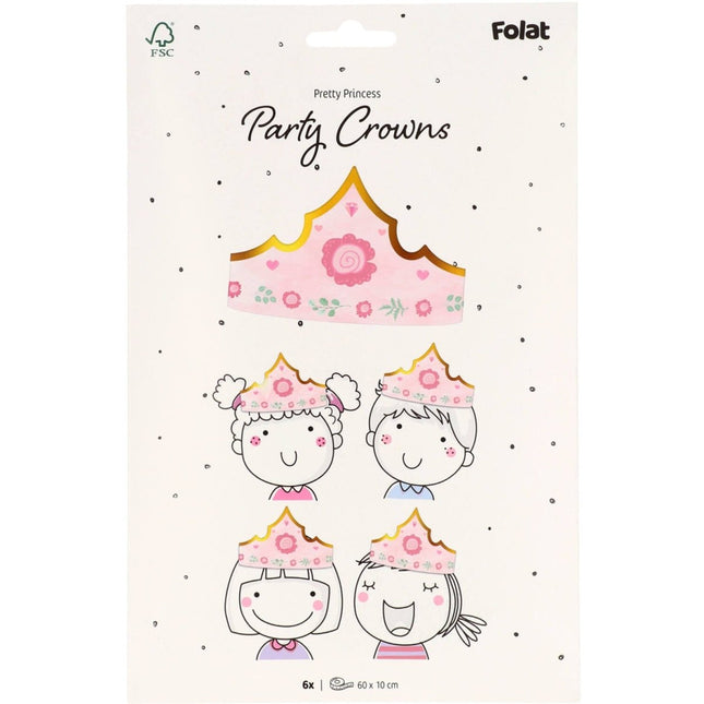 Prinses Kroon Roze 60cm 6st van Folat koop je bij Partywinkel